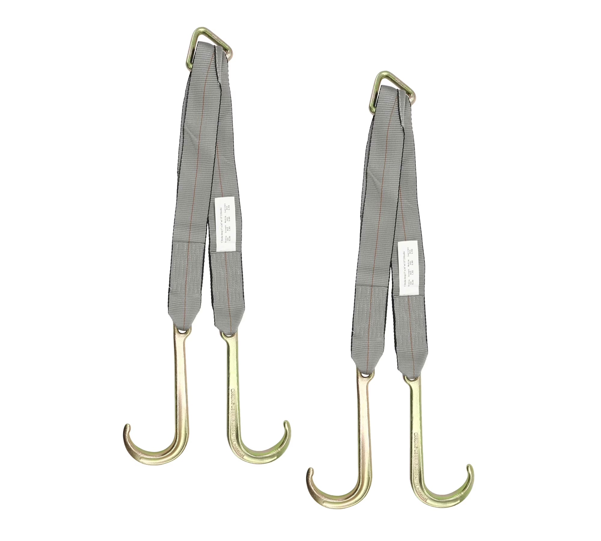 (2 Pack) Tow Straps V Bridle 3" x 24" w/ 15" Long Shank J Hooks 5400 lbs Working Load Y367819