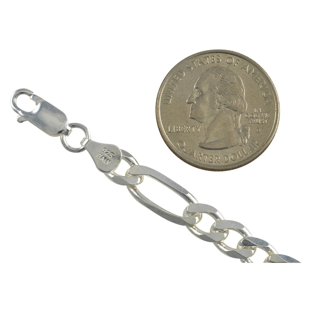 Solid .925 Sterling Silver Figaro Chain Bracelet L309233