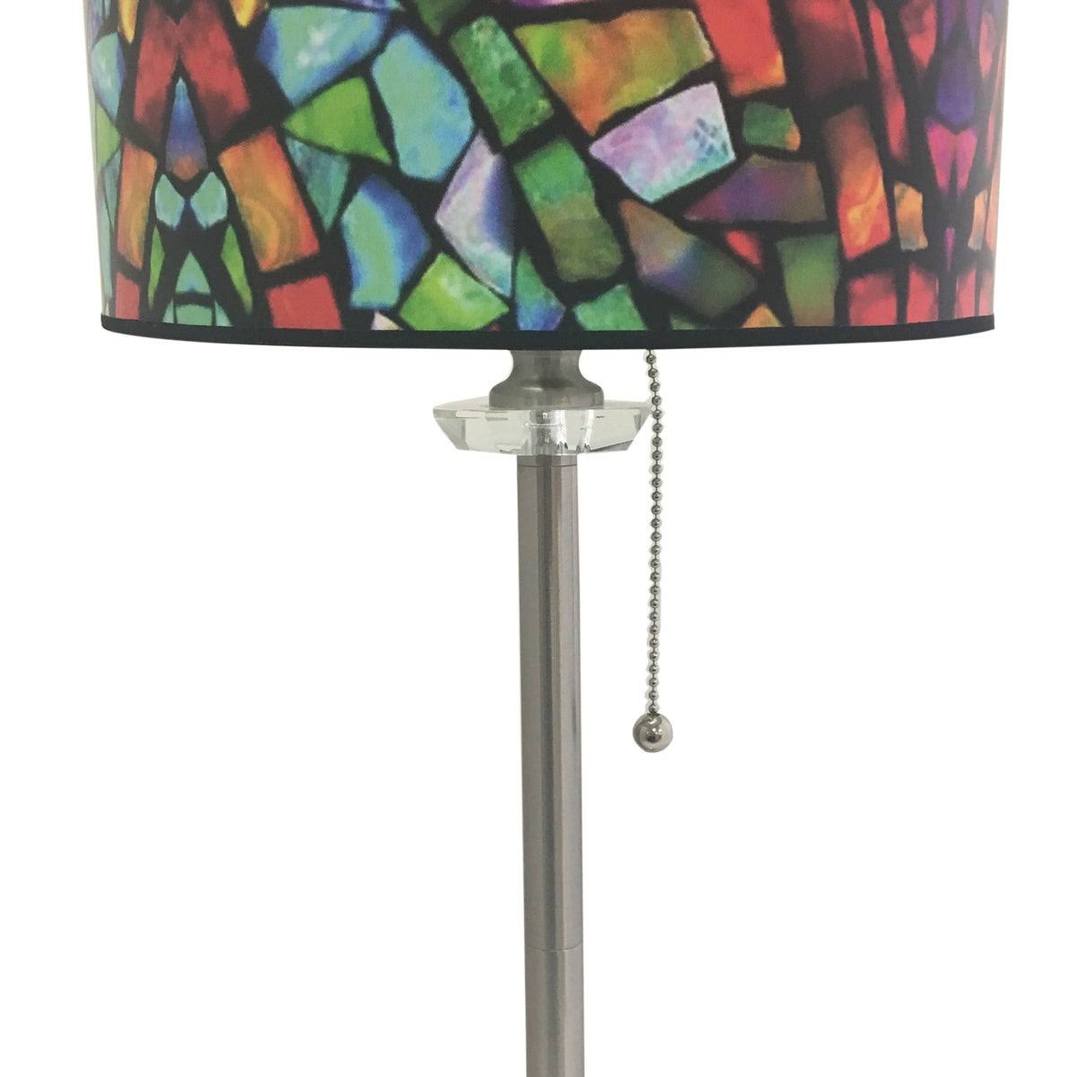 Brushed Nickel Lamp with Mosaic Stained Glass Lamp Shade, 2 Lights F469