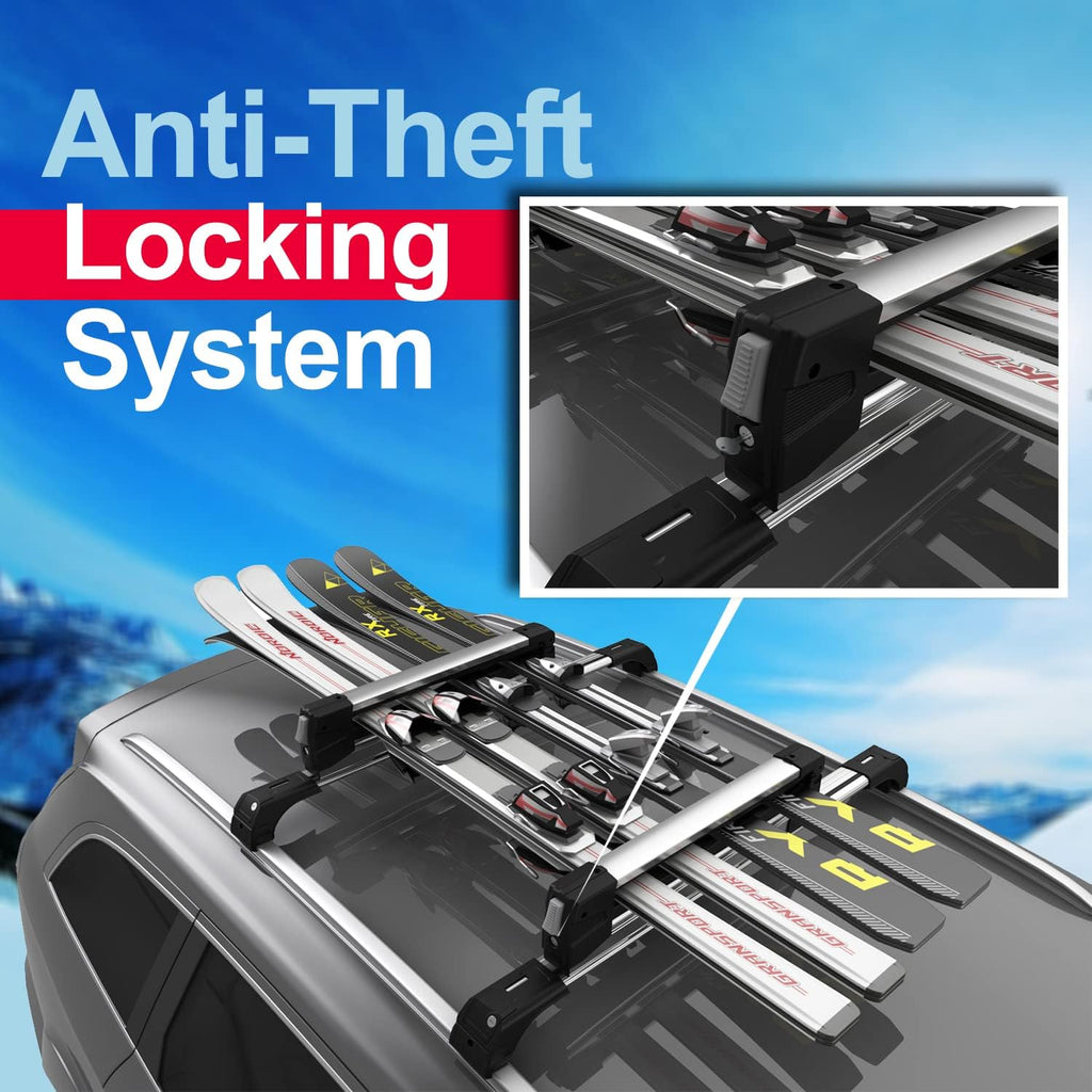 Universal Ski & Snowboard Car Rack with Anti-Theft Lock, 35 Fits Up to 6 Pairs of Skis or 4 Snowboards M390