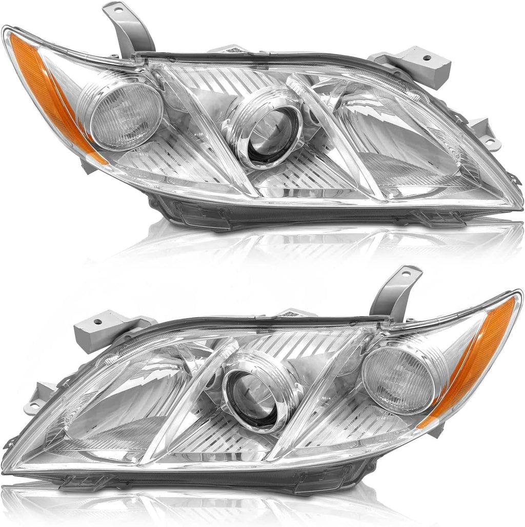 Headlight Assembly Compatible with 2007-2009 Toyota Camry Chrome Housing S25509