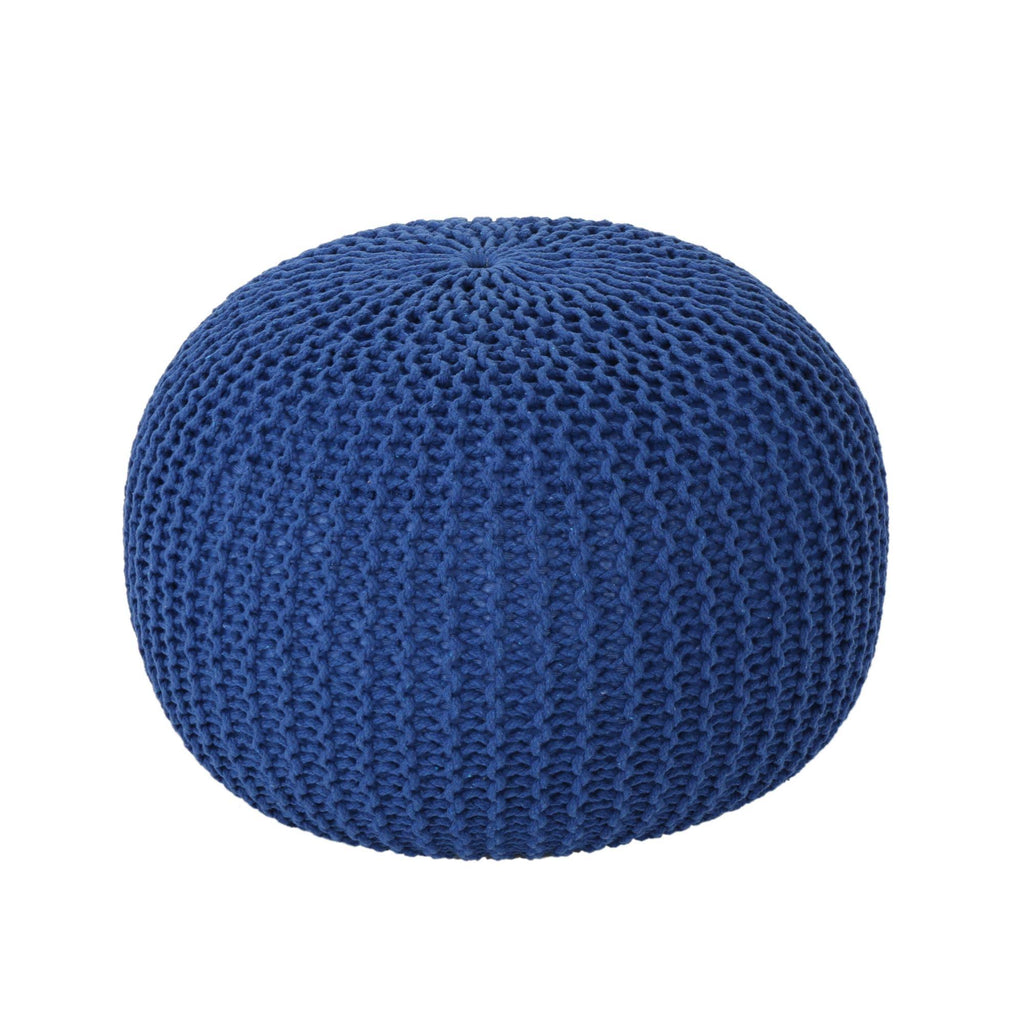 Navy Blue Hand Knitted Pouf Ottoman J9491